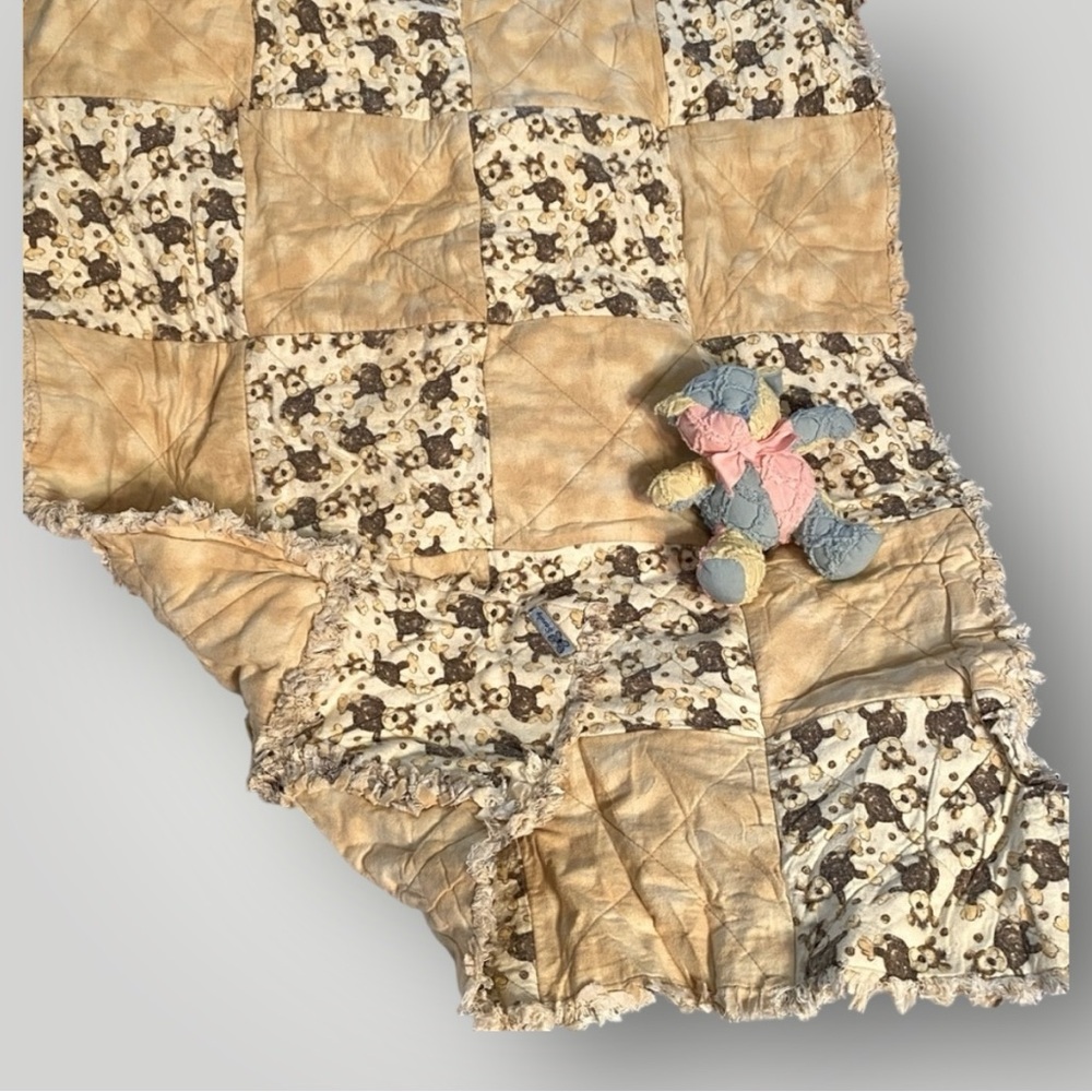 🎁NWT 𝑯𝒂𝒏𝒅𝒎𝒂𝒅𝒆 Baby Rag Quilt Blanket MONKEYS OOAK - Picture 7 of 9